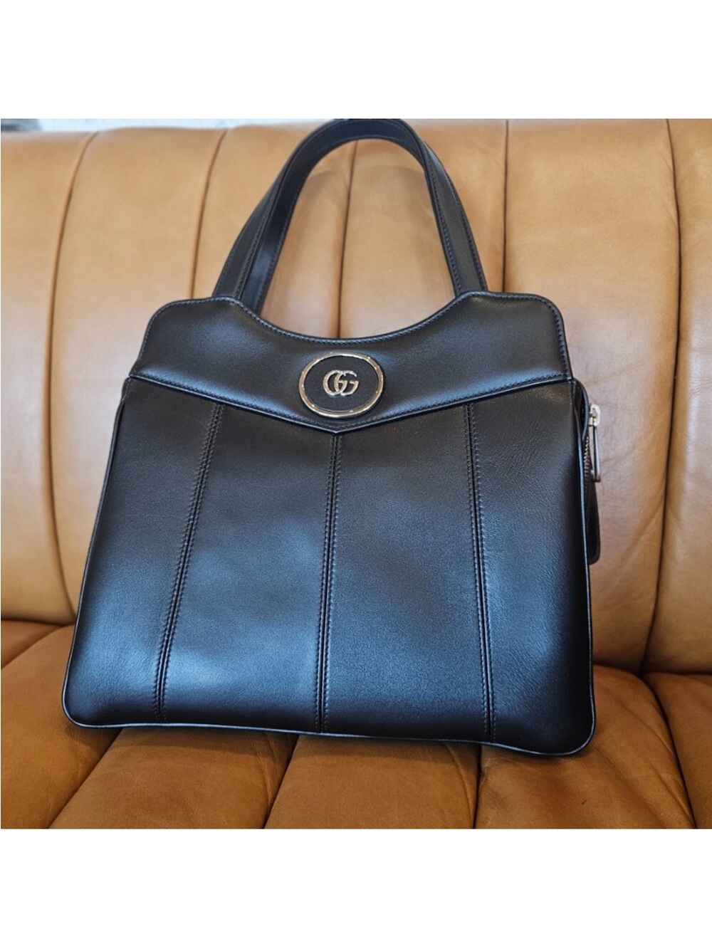 Gucci Black Leather Structured Top-Handle Tote